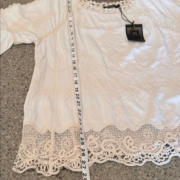 SPIAGGIA DOLCE Embroidered Lace Boho Top Crochet Trim Bell Sleeve Blouse *NEW* - Picture 7 of 13